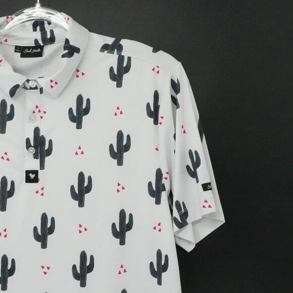 Bad Birdie Shirt Mens Large White Cactus Print Polo Golf Performance Stretch - Picture 5 of 15